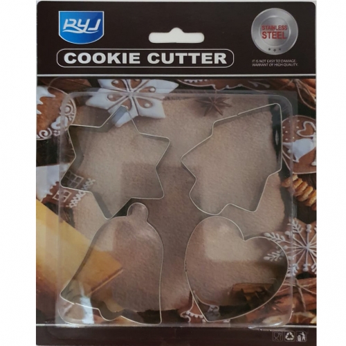 4 DARABOS FÉM SÜTEMÉNYKISZÚRÓ - CSILLAG FENYŐ, HARANG, SZÍV