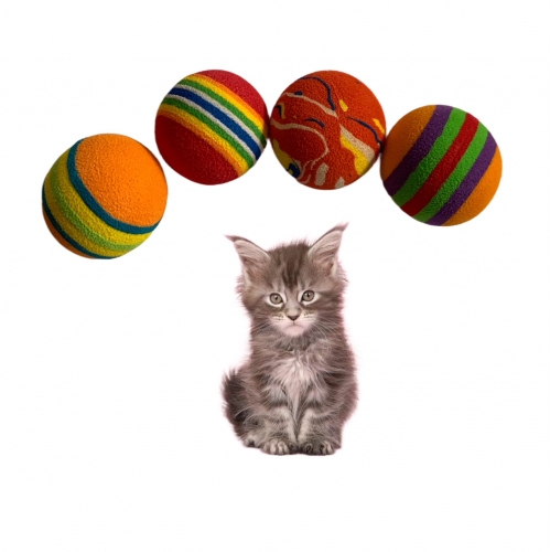 4 DARABOS MACSKAJÁTÉK - SZÍNES SZIVACSLABDÁK